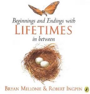 Cover of Beginnings and Ending with Lifetimes in Between showing a butterfly and a birds nest with two eggs