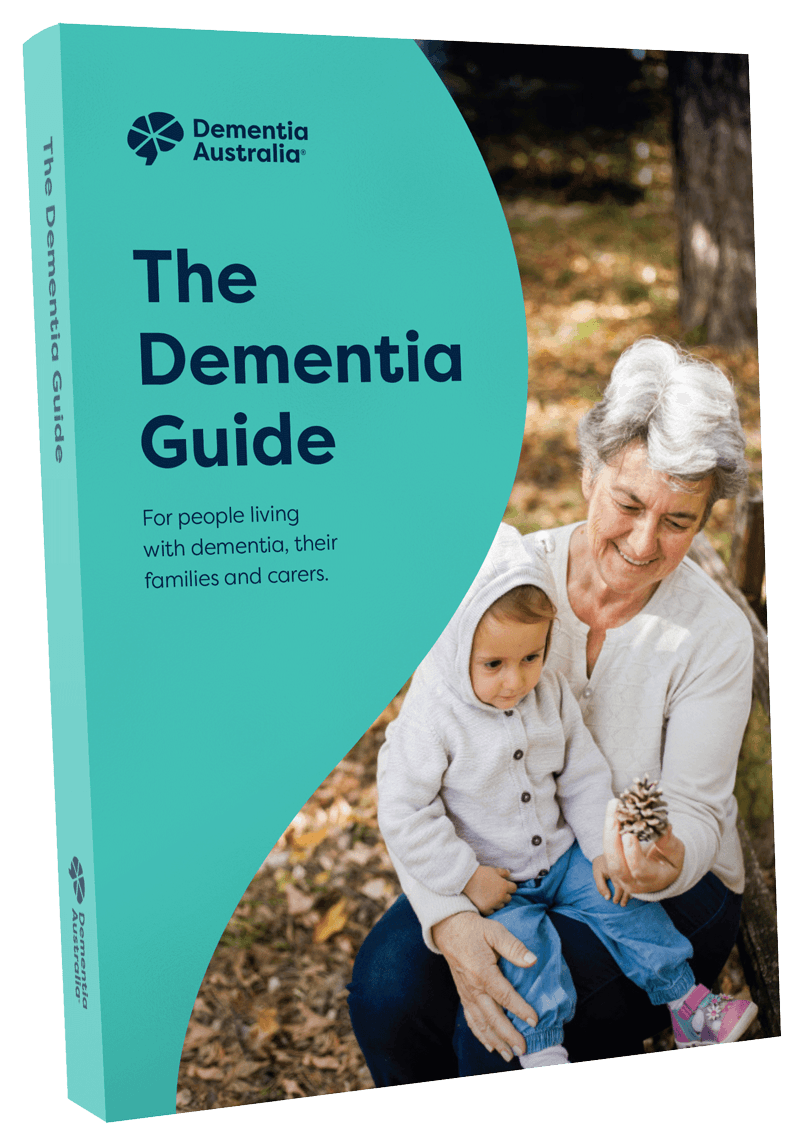 An image of the front cover of the Dementia Guide with a female and young child