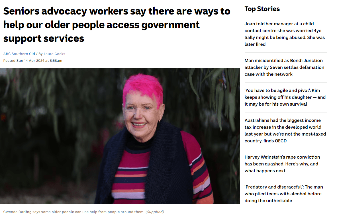 Dementia Advocate Gwenda Darling featured in an ABC Online story