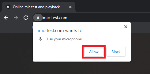 A screenshot demonstrating how to test your microphone.