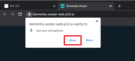A screenshot from the Talk with Ted site, showing a pop-up window requesting microphone access.