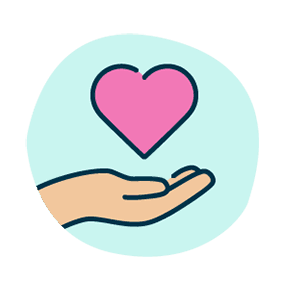 Illustration showing an outstretched hand and a heart above it