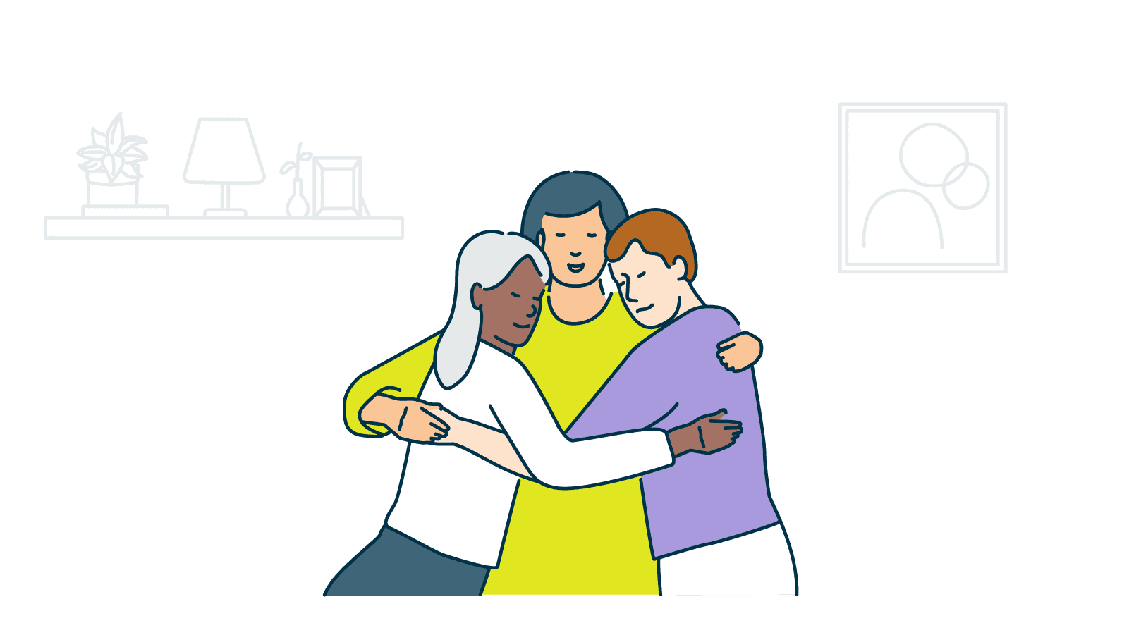 A group of people of various ages in a big group hug.