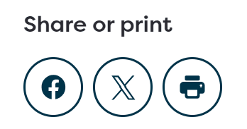 A screenshot of the 'Share or print' icons on this website.