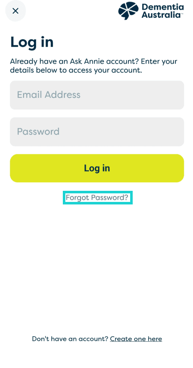 A screenshot of the Ask Annie log-in screen, including the "forgot password" link.
