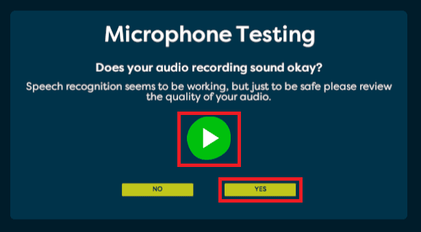 A screenshot of the microphone test process in Talk with Ted.